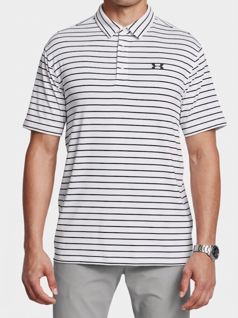 Under Armour Playoff Polo Men's Large White Black Stripe Golf